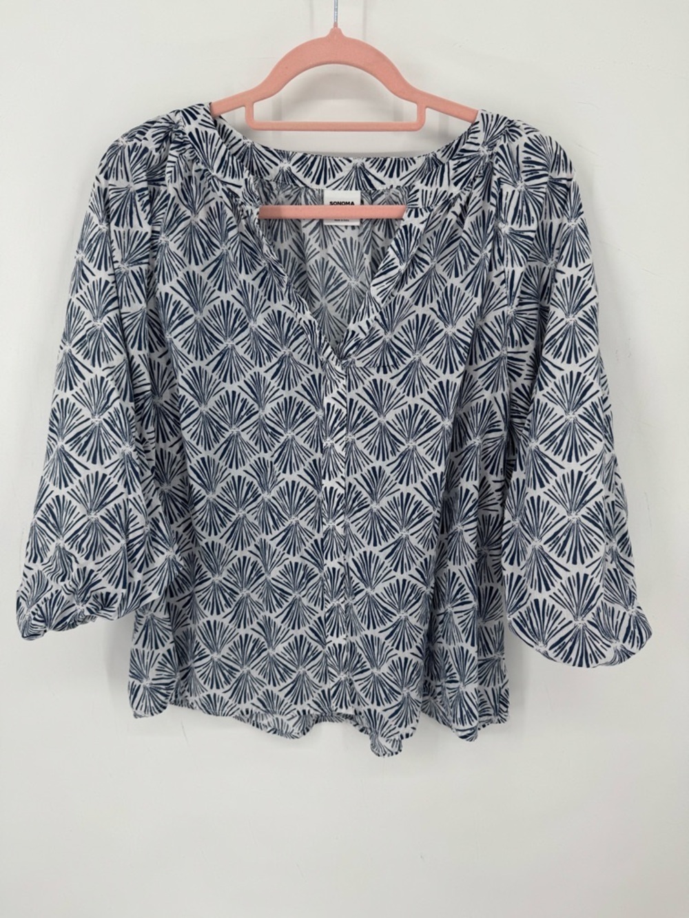 Sonoma Women's Beachy Coastal V- Neck Blouse With Puff Sleeves Plus Size XXL